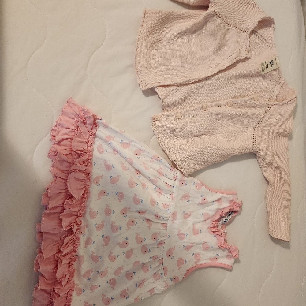 Pink Baby Dress and Cardigan Set For 6 Month Old Baby